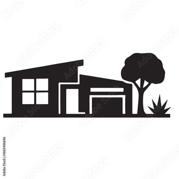Fototapeta Modern House Silhouette Vector – Minimalist Home Icon Design for Architecture and Real Estate