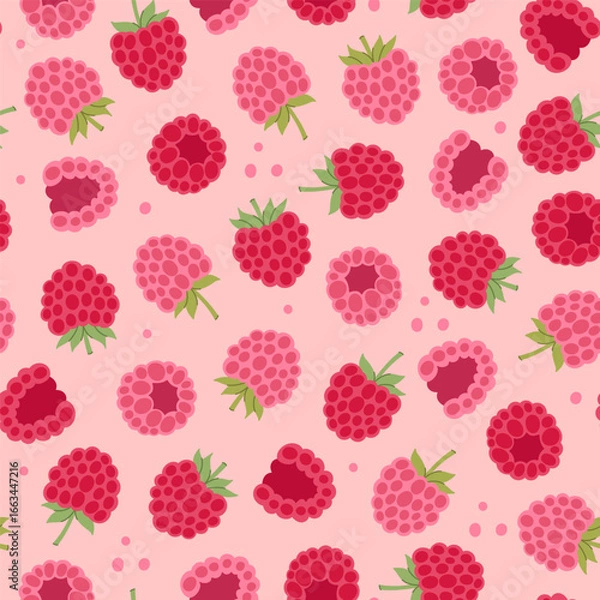 Fototapeta Seamless pattern with raspberries on a beige background. Vector graphics.