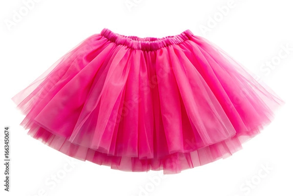 Fototapeta Bright Pink Layered Tulle Tutu Skirt with Elastic Waistband ballet isolated on a transparent background