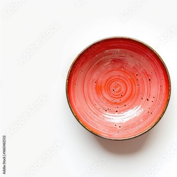 Obraz Empty coral-red bowl on white background