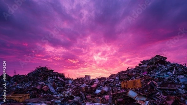 Obraz Global Pollution Problem Shown by Landfill and Dramatic Sky