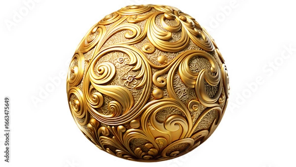 Fototapeta Intricate gold ornamental sphere isolated on transparent background, showcasing luxurious baroque patterns and textures for adding a touch of elegance to your designs