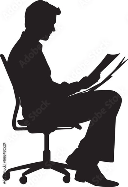 Obraz Reading Documents Silhouette A business person sitting with a folder or document, scanning through it. full length silhouette black vector illustration