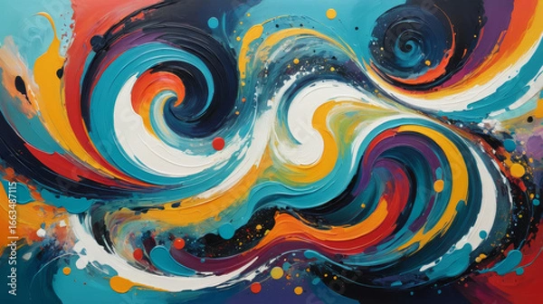 Fototapeta Dynamic swirling abstract art piece bursting with color for modern interiors
