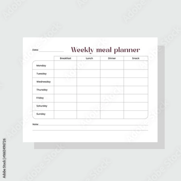 Fototapeta weekly meal planner, daily meal planner vector format