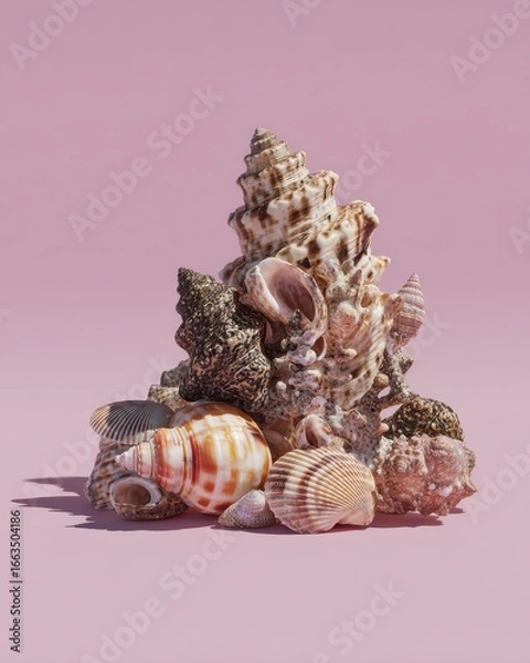 Fototapeta Elegant Shells Displayed on Soft Pink Surface