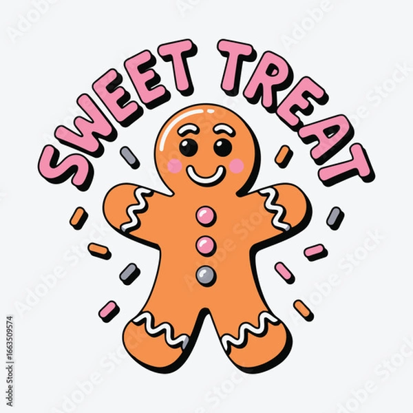 Obraz Happy gingerbread man with sweet treat text
