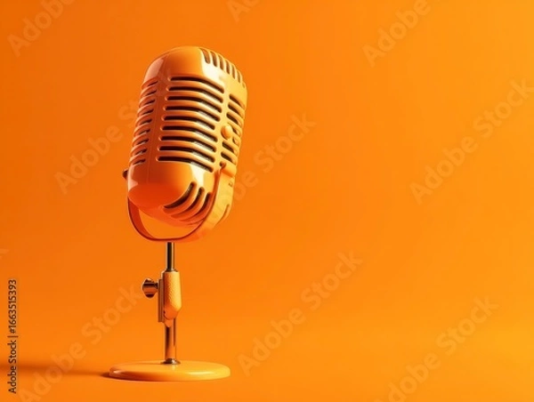 Obraz Retro Microphone on Bright Orange Background