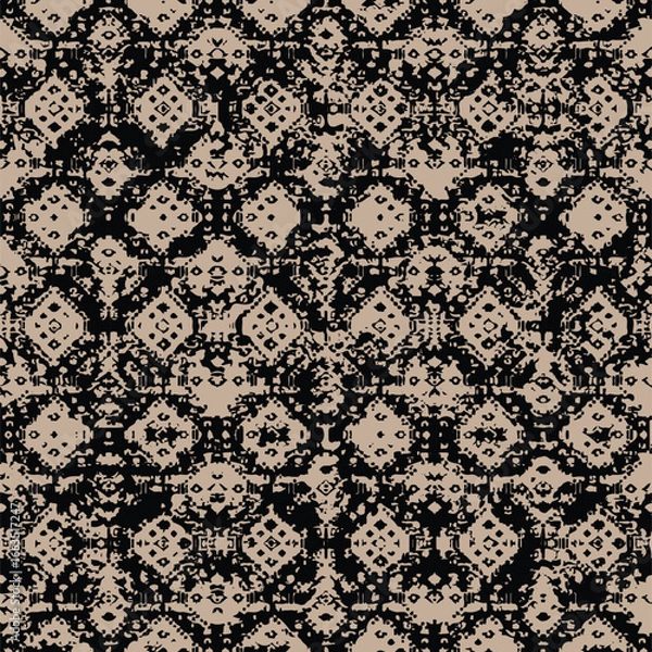 Fototapeta multi colored decorated hand drawn rendered traced embraided ornamental all over base background. repeat pattern geometrical texture border ethnic tribal creative design	