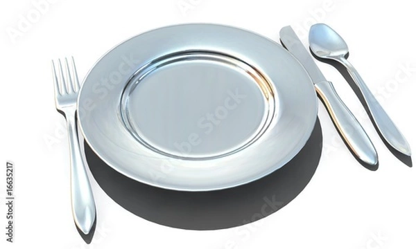 Obraz knife, fork, spoon and plate - isolated 3d render