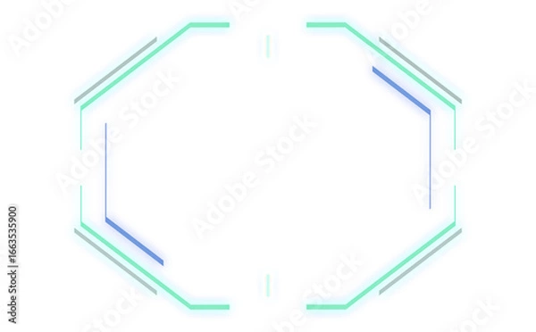 Fototapeta Cyberpunk Futuristic Sci-fi Digital Frame Interface Hologram Octagon HUD Glowing Neon. perfect for technology projects, Game streaming, Text bar.