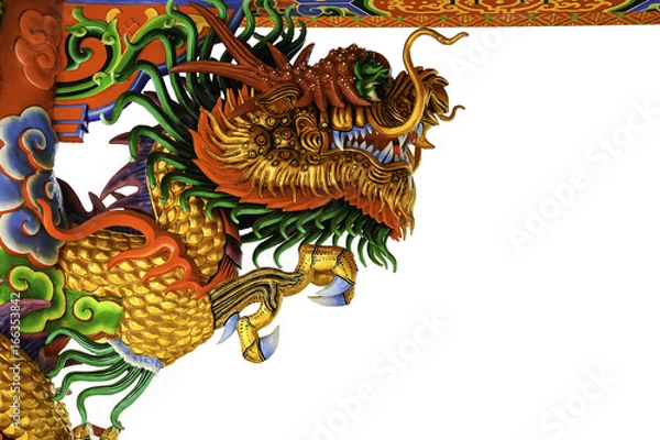 Fototapeta Chinese art of sculpture of golden dragon