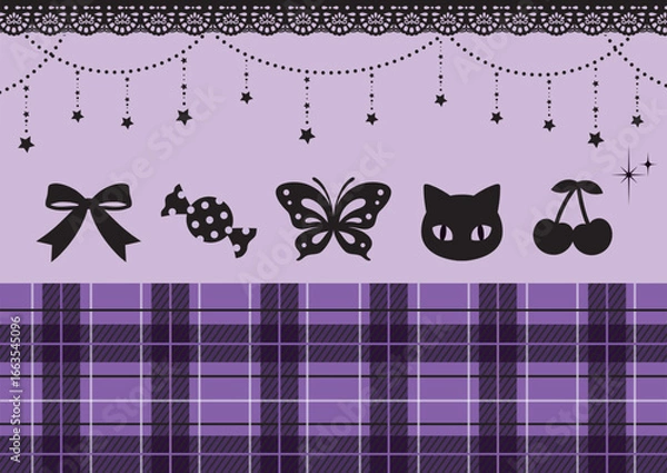 Fototapeta かわいいゴスロリアイコンと紫のチェック