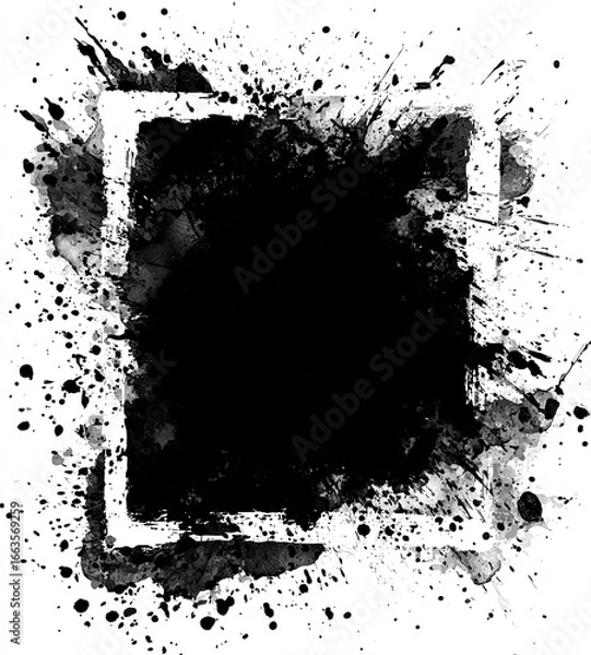 Obraz Black ink splatter frame on white background