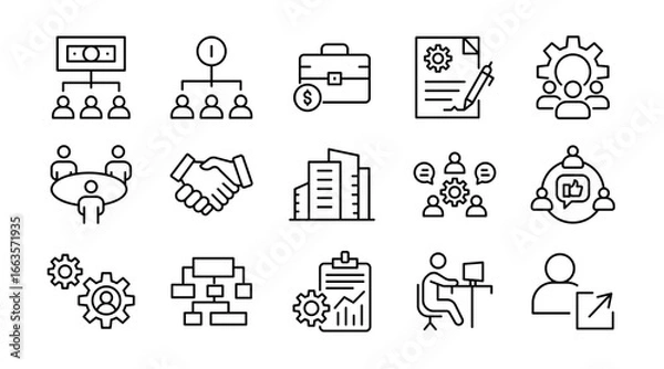 Fototapeta Stakeholder Linear Icon Set. Business, Partnership, Team, Collaboration, Leadership, Investors, Company, Strategy, Group, Communication. Thin Line Vector Pack
