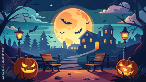 Obraz Spooky halloween scene with a glowing jack o lantern and eerie atmosphere