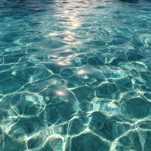 Fototapeta Turquoise water surface reflecting sunlight.  Rippled, textured, and shimmering