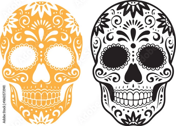 Fototapeta Simple line drawing of a sugar two skull, capturing the essence of Día de los Muertos and Halloween. This minimalist design emphasizes cultural significance and spooky aesthetics.