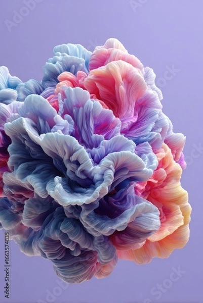 Fototapeta Abstract, vibrant, cloud-like form in pastel colors against a muted background.  Soft, flowing shapes resembling coral or smoke