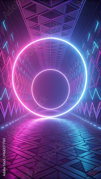 Obraz Futuristic Neon Circle Tunnel with Glowing Lights