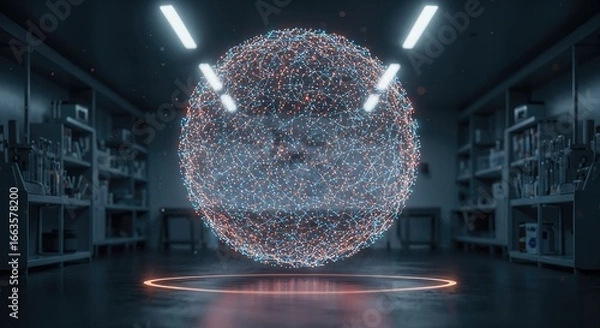 Fototapeta Health Research in Precision Medicine. A glowing orb of energy in a dark laboratory setting.