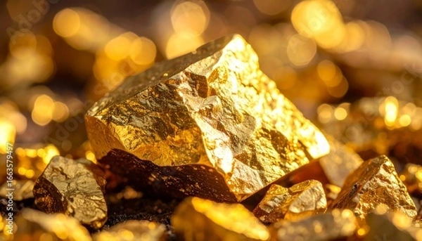 Fototapeta A collection of gleaming golden nuggets glistening with wealth and potential