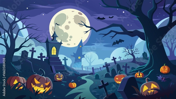 Obraz Spooky forest scene with gravestones and eerie atmosphere perfect for halloween celebrations and decorations