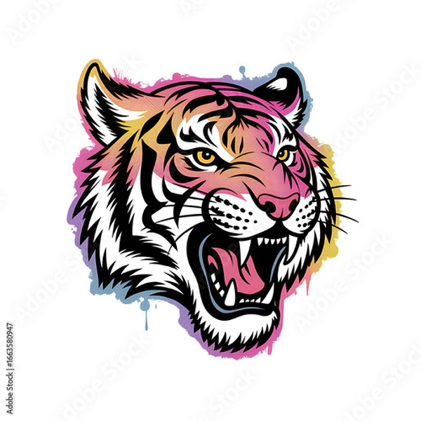 Fototapeta A fierce tiger roaring with vibrant colors a symbol of strength and on transparent background