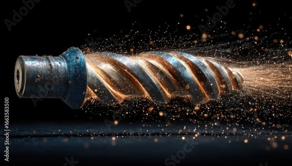 Obraz Close-up of a metal drill bit, sparks flying