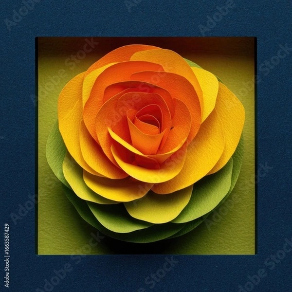 Obraz A vibrant, layered paper rose in a framed display