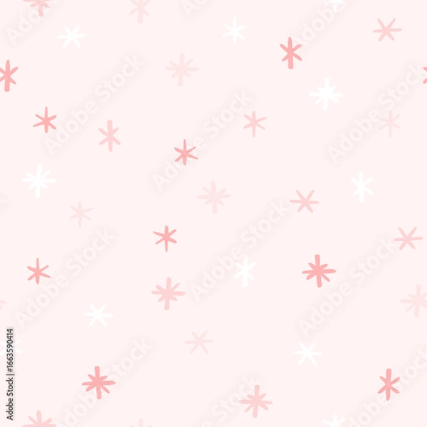 Fototapeta Vector seamless pattern with snowflakes. Cute hand drawn design for Christmas wrappings, textile, wallpaper and backgrounds.