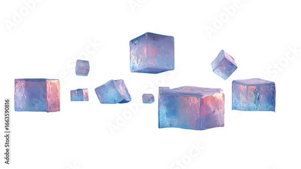 Obraz Iridescent Ice Cubes, isolated on transparent background
