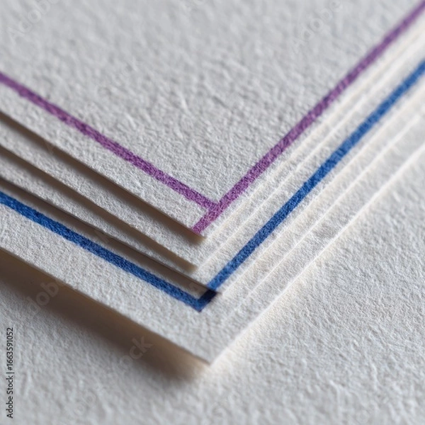 Fototapeta Close-up of textured paper sheets, stacked and showing colored borders