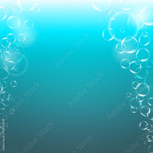 Obraz Abstract underwater background with transparent bubbles and empty space