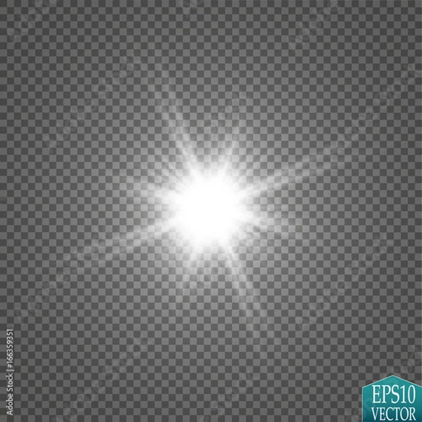 Obraz Glow light effect. Starburst with sparkles on transparent background. Vector illustration.