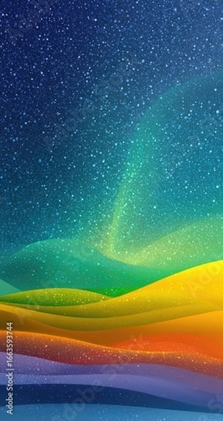 Fototapeta Abstract aurora borealis over layered rainbow hills