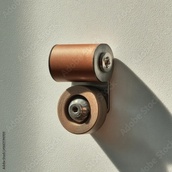 Fototapeta A wall-mounted, minimalist, dual-cylinder object.  Two cylindrical components,