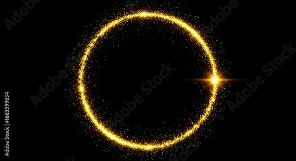 Fototapeta A radiant golden ring of light gracefully illuminates the darkness, forming a captivating celestial halo with a brilliant, sparkling point of luminescence.