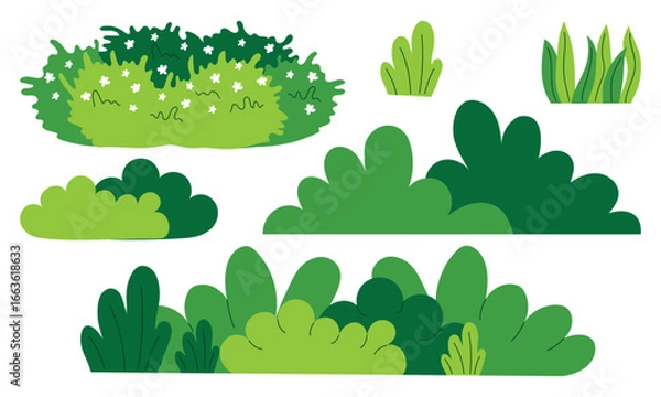 Obraz Set of bush on a white background. Green Shrub bush vector flat illustration. Bush blossom.
