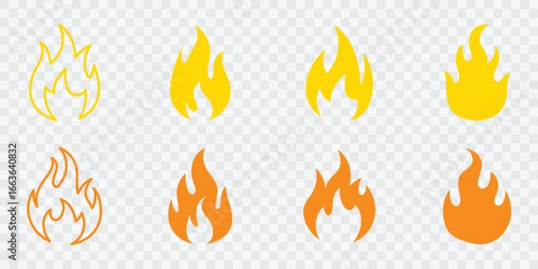 Fototapeta A collection of simple, flat vector flame icons. Perfect for web design, app interfaces, and graphic projects.