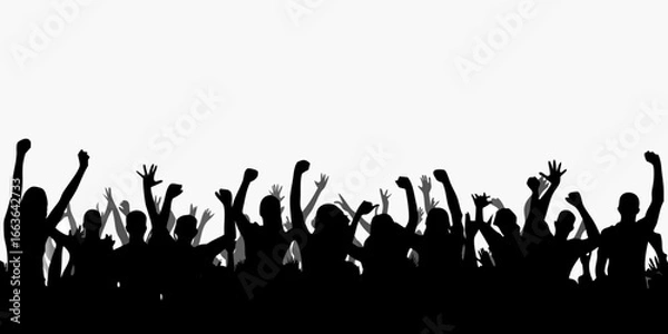 Obraz Silhouette of Cheering Crowd with Raised Arms people