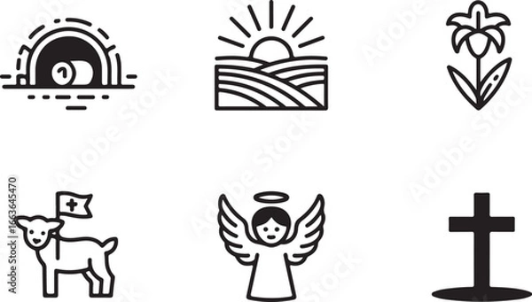 Fototapeta Resurrection Easter Line Icon Set