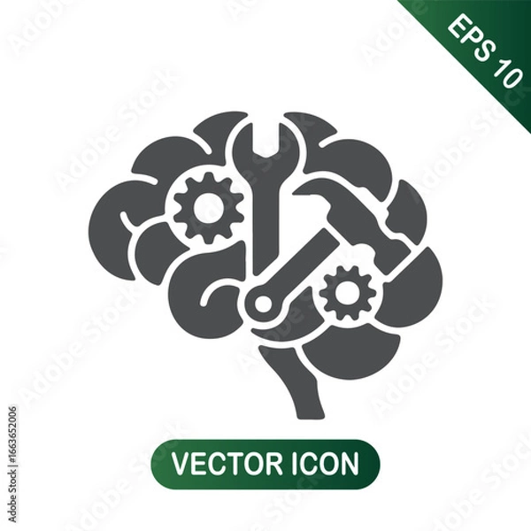 Obraz Brain with gears, wrench, and hammer symbolizing cognitive process