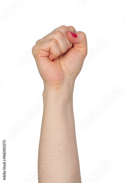 Fototapeta Female hand showing fist gesture isolated over transparent or white backgroud 
