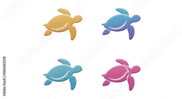Obraz Four pastel colored turtle silhouettes