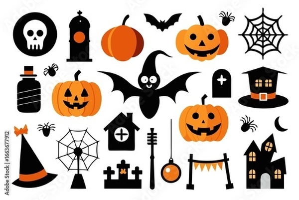 Fototapeta Halloween icons and symbols collection isolated on white background