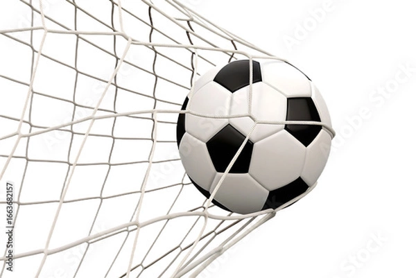 Fototapeta Soccer ball in goal net isolated on a transparent background football white