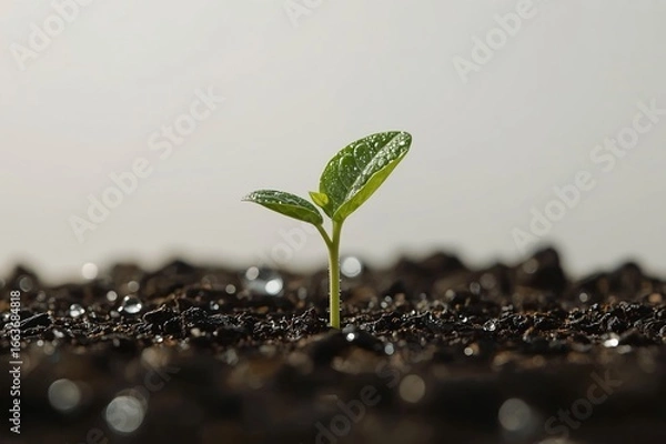 Fototapeta Sprout growing in soil, studio shot,  background blurred