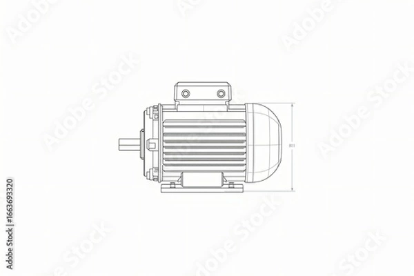 Fototapeta AC Motor Technical Drawing, Dimensions, White Background