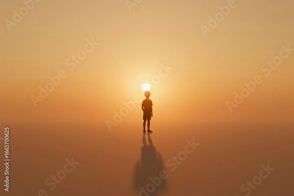 Fototapeta Child sunset silhouette hope desert solitude